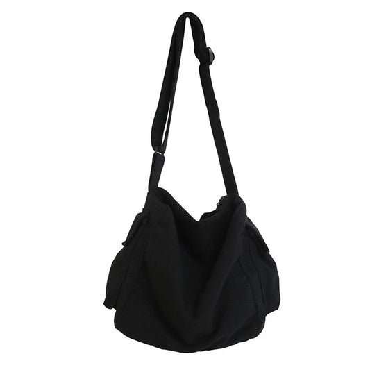 Black Men Women Canvas Shoulder Crossbody Bag Large Capacity Messenger Bag