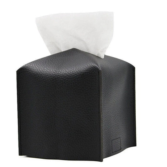 Tissue Box Storage Organizer with Elegant PU Leather Finish - Black