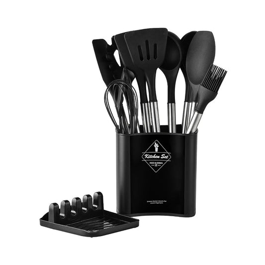 13 Piece Kitchen Utensil Set Silicone Tools with Stainless Steel Handles - Black