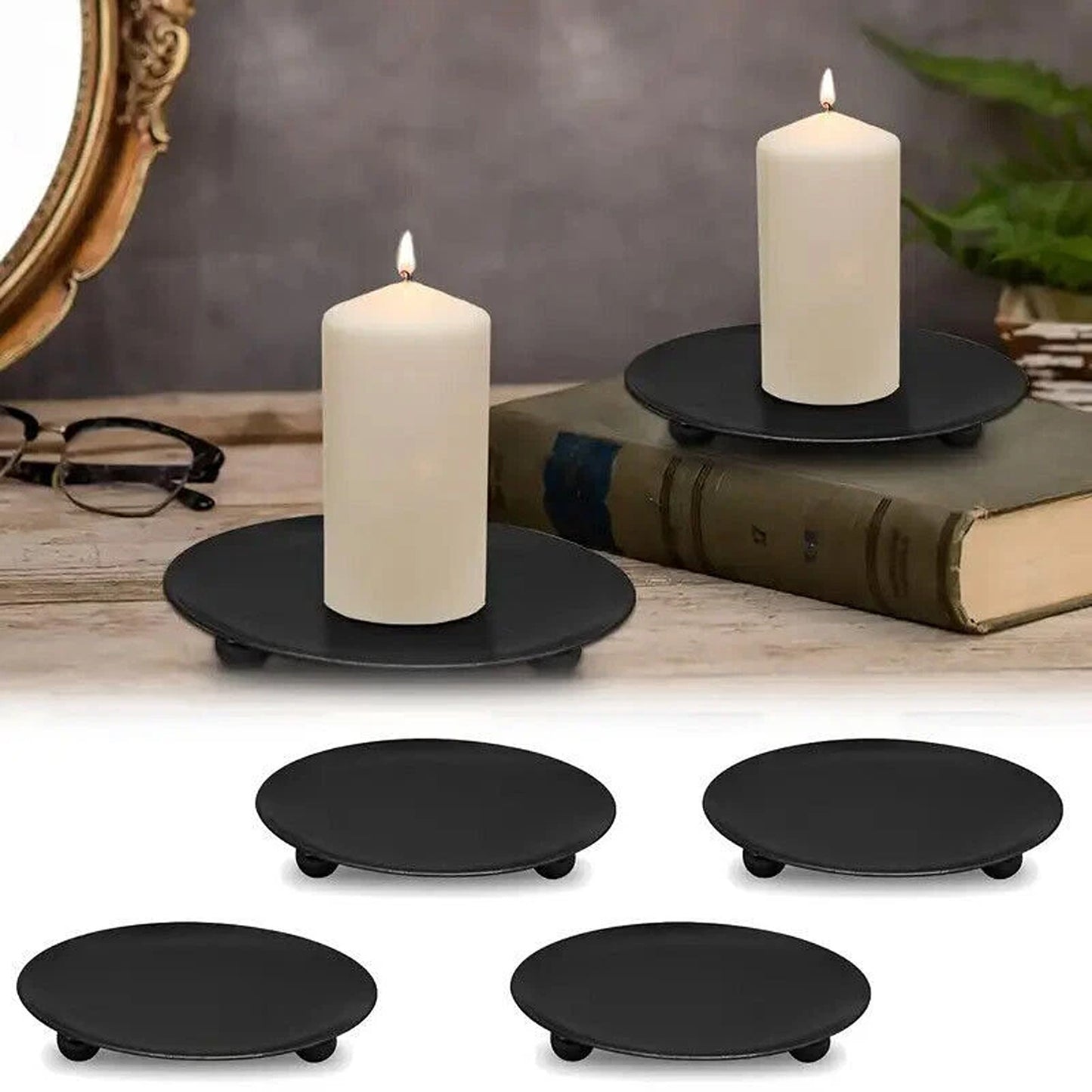 Decorative Candle Holder Base Trays Set of 4 Iron Plates