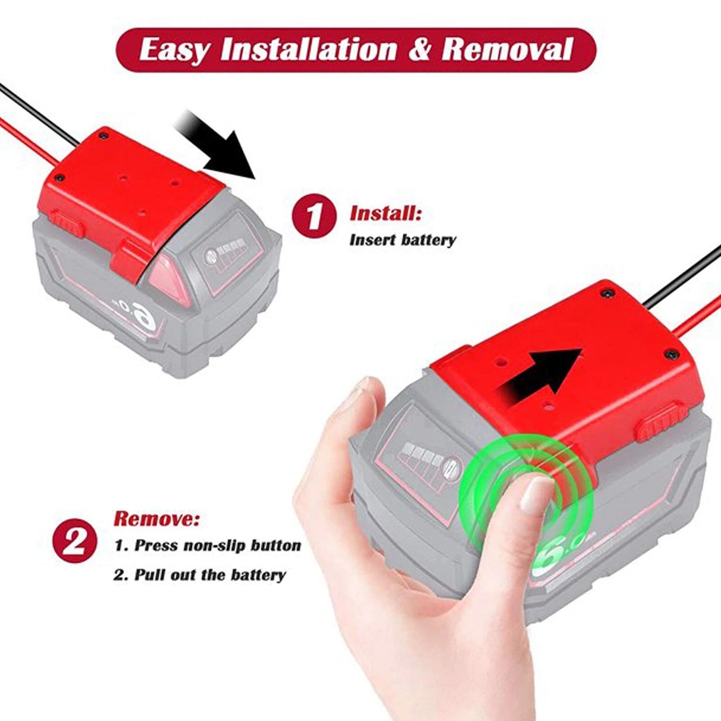 Battery Adapter For Milwaukee M18 18V Black
