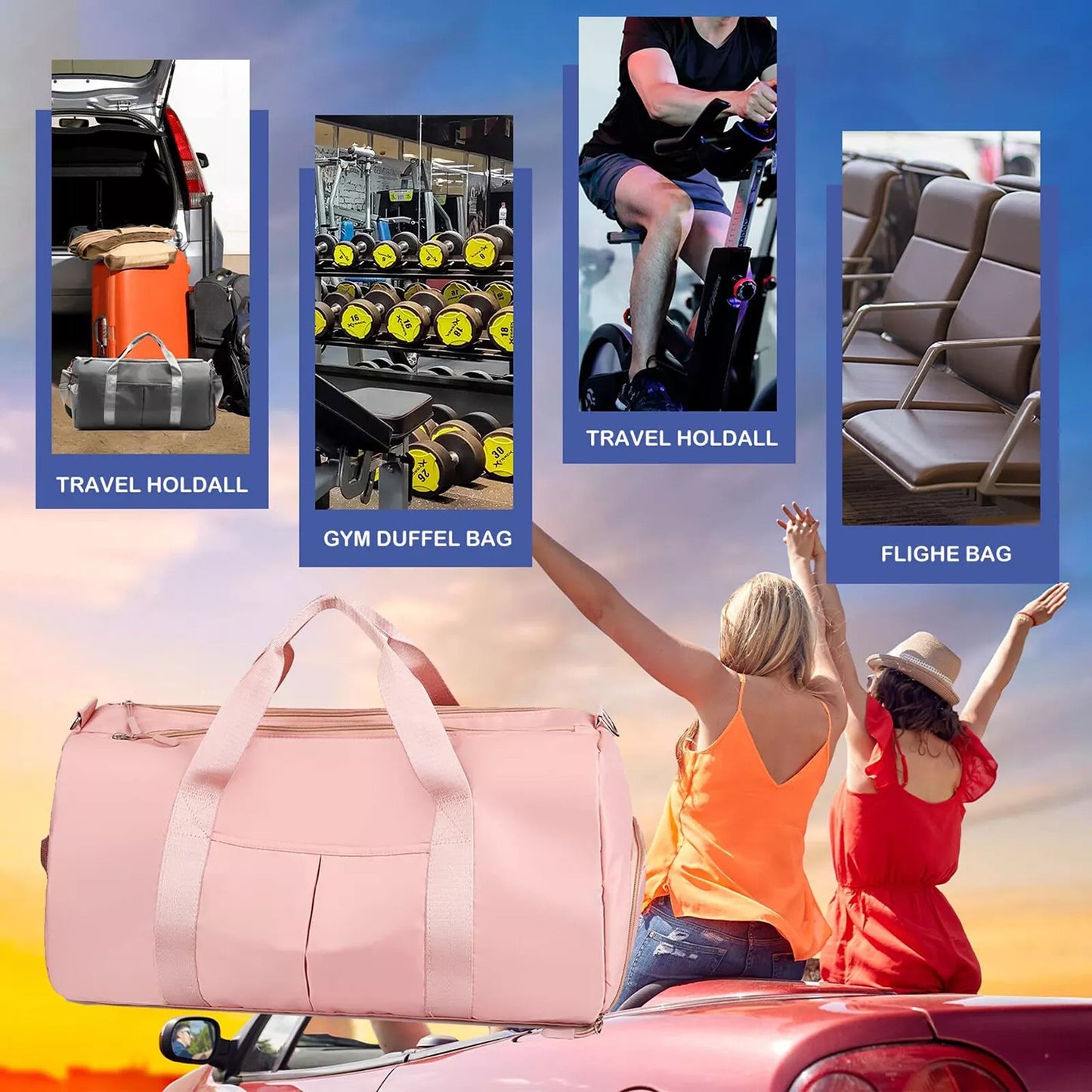 Large Capacity Travel Bag for Women Gym Sports Duffel with Shoulder Strap