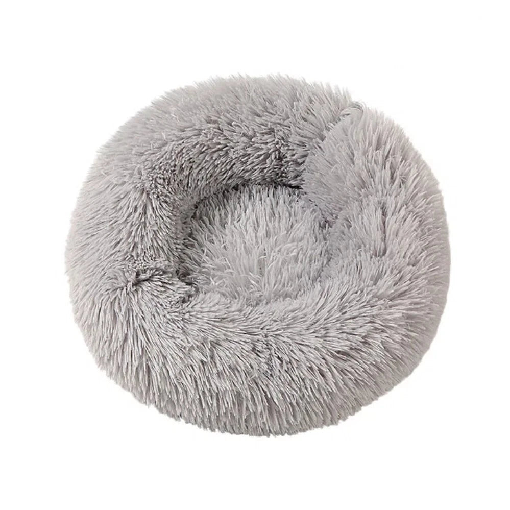 Light Grey Soft Plush Calming Pet Bed for Dogs and Cats