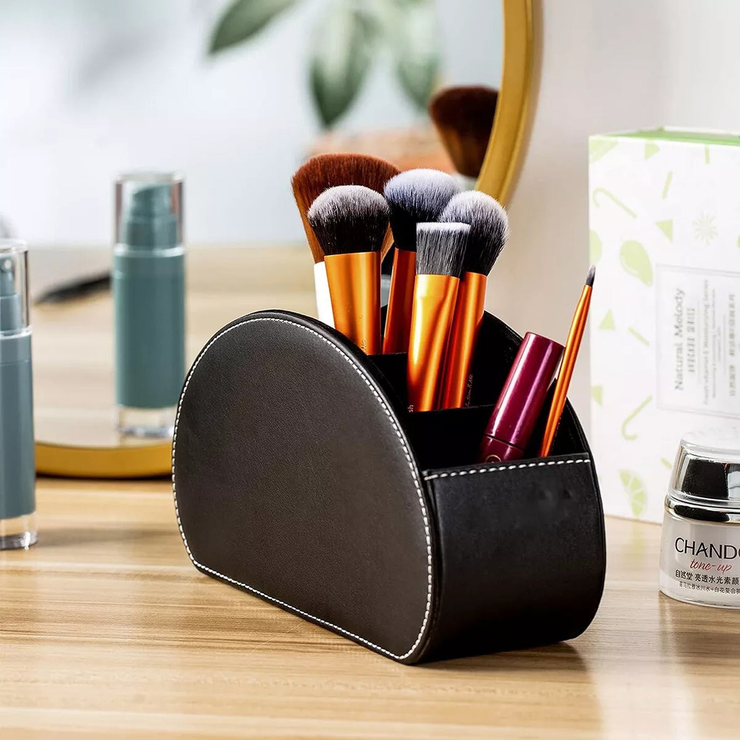 PU Leather Desktop Organizer with Remote Control Holder