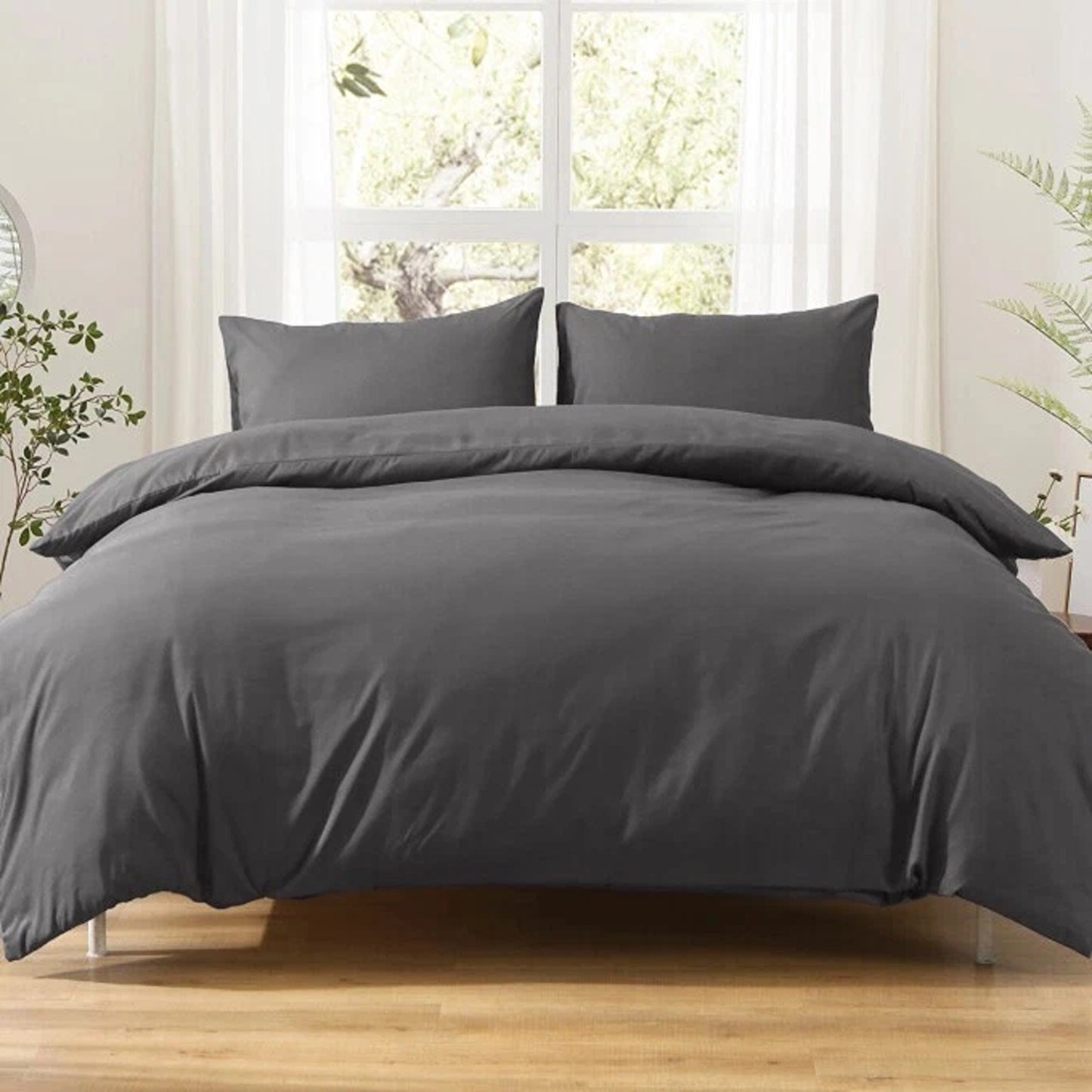 2000TC Soft Quilt Doona Duvet Cover Set Single Queen King Size Bed - Dark Grey