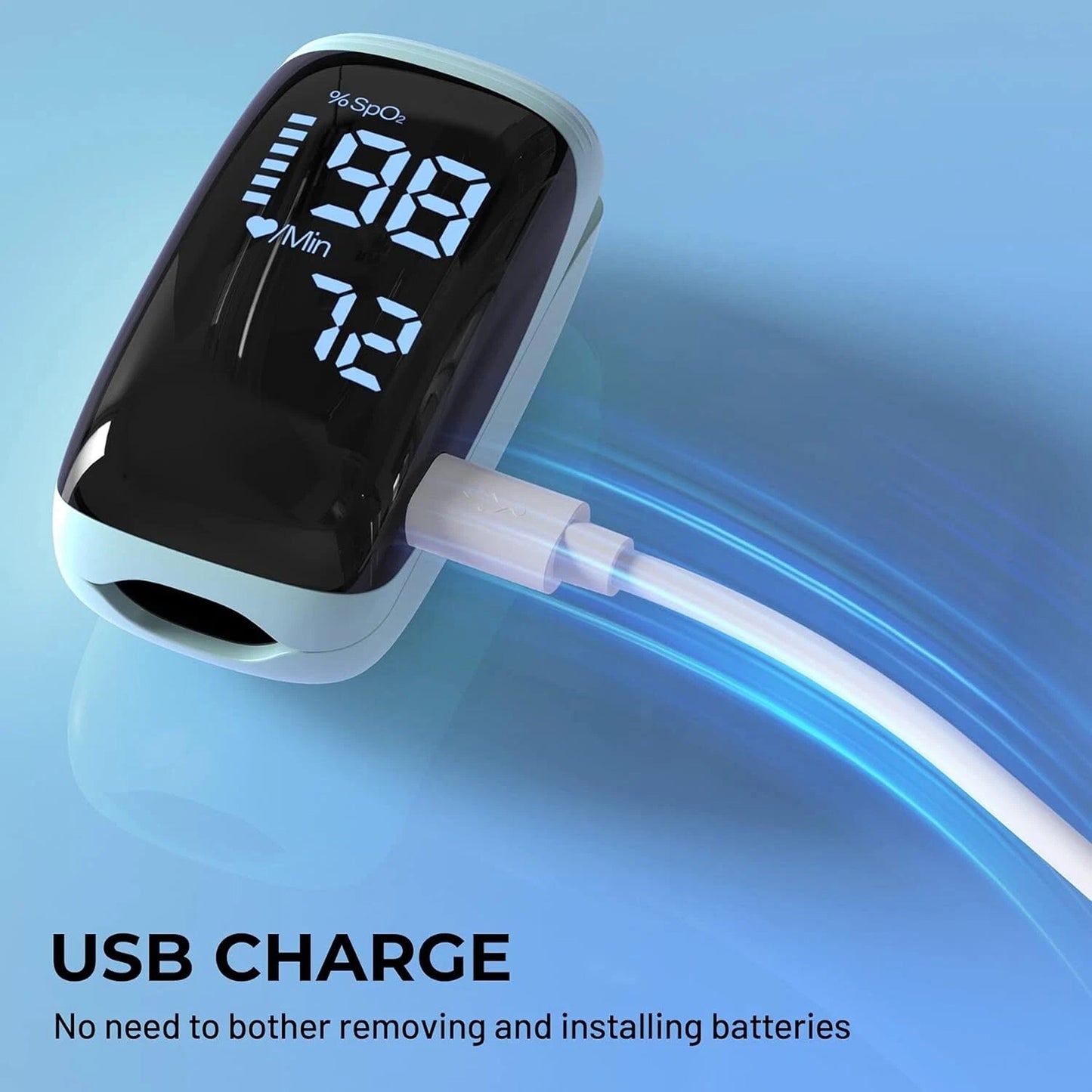 USB Rechargeable Finger Pulse Oximeter and Heart Rate Monito