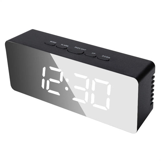Digital LED Alarm Clock Mirror Desk Table Clock with Temperature USB Snooze