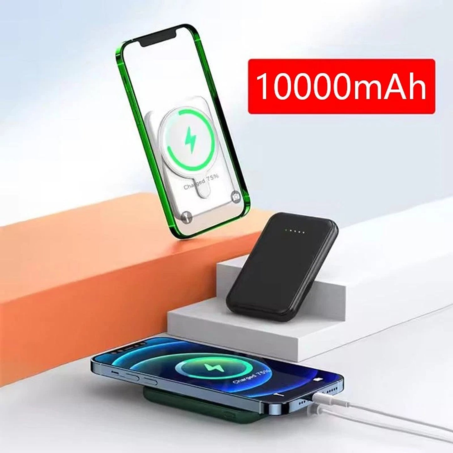 White 10000mAh Mini Magnetic Portable Wireless Charger