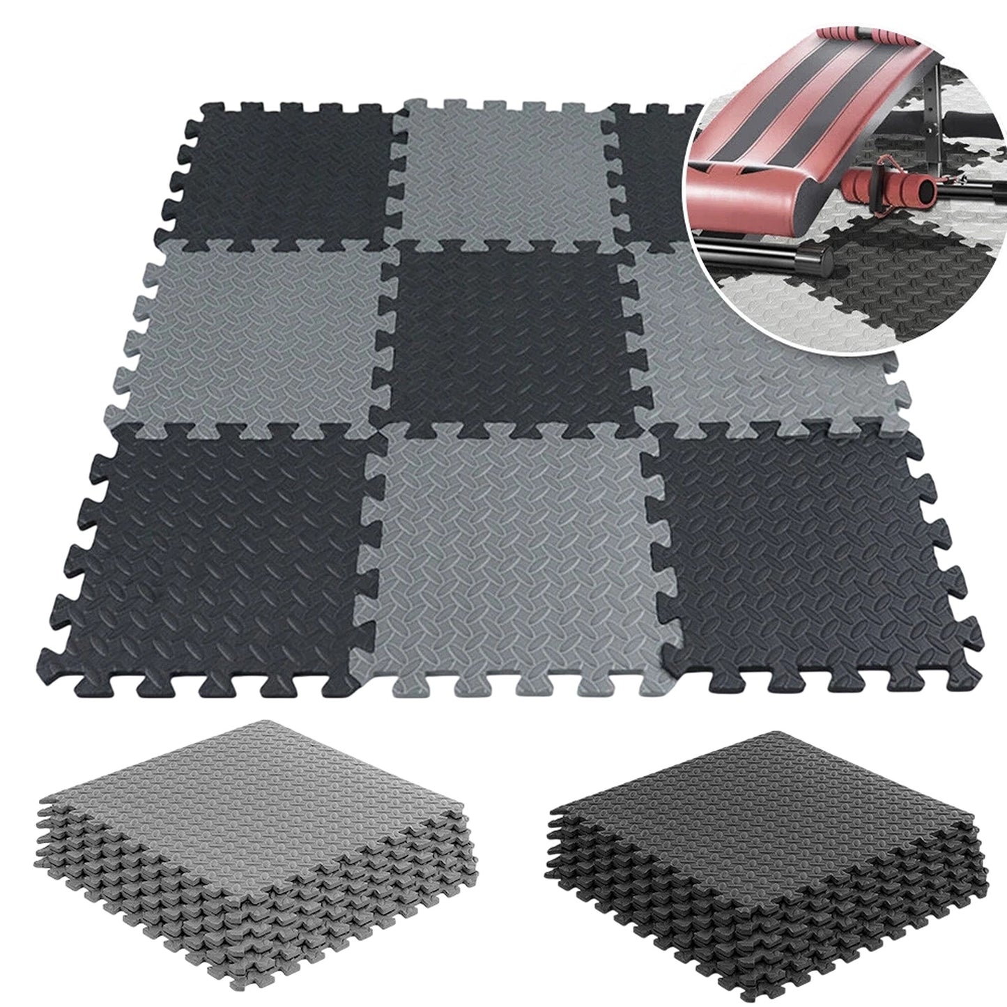 EVA Foam Interlocking Gym Floor Mats 60x60cm Heavy Duty 12pcs