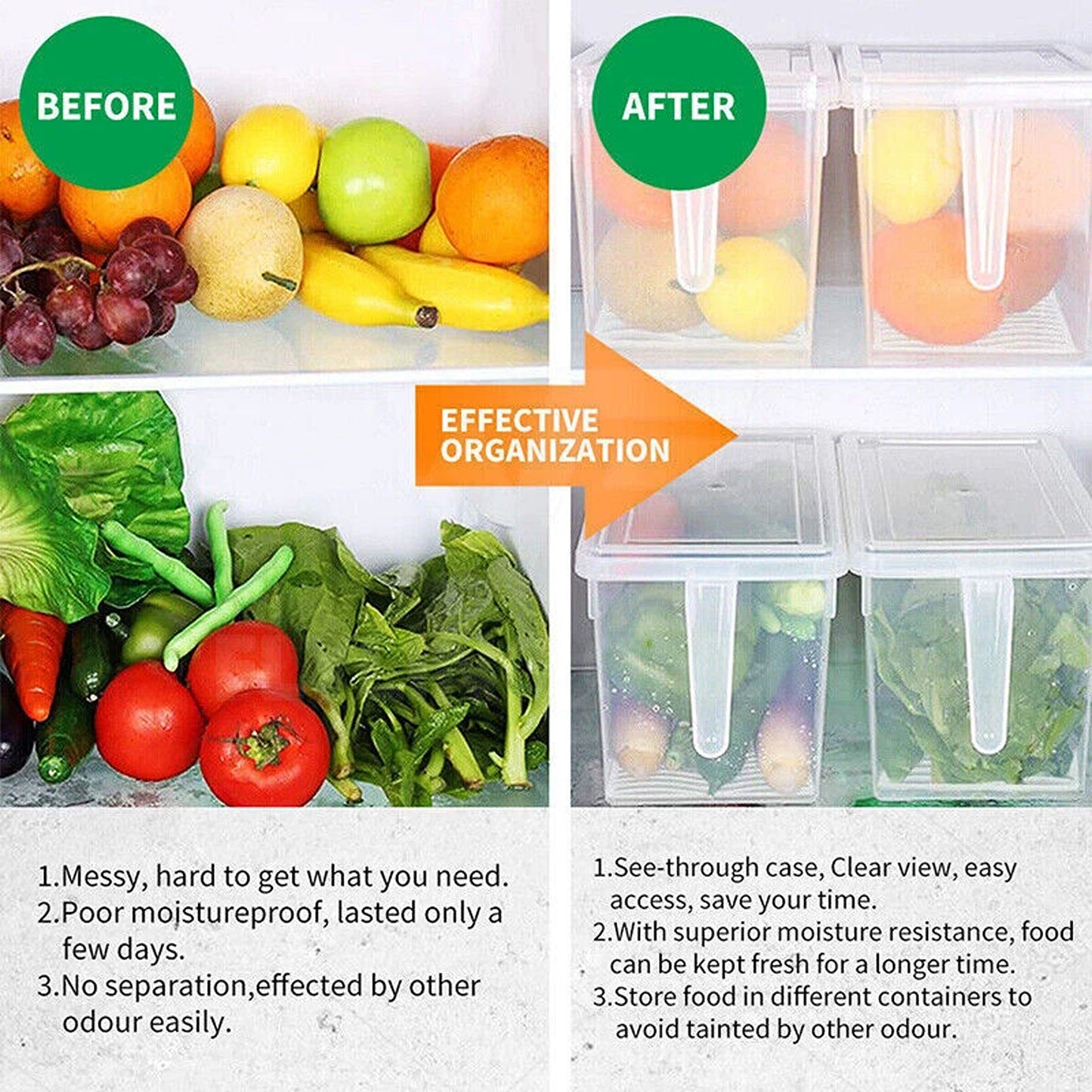 Refrigerator Storage Box Food Container Kitchen Fridge 4x