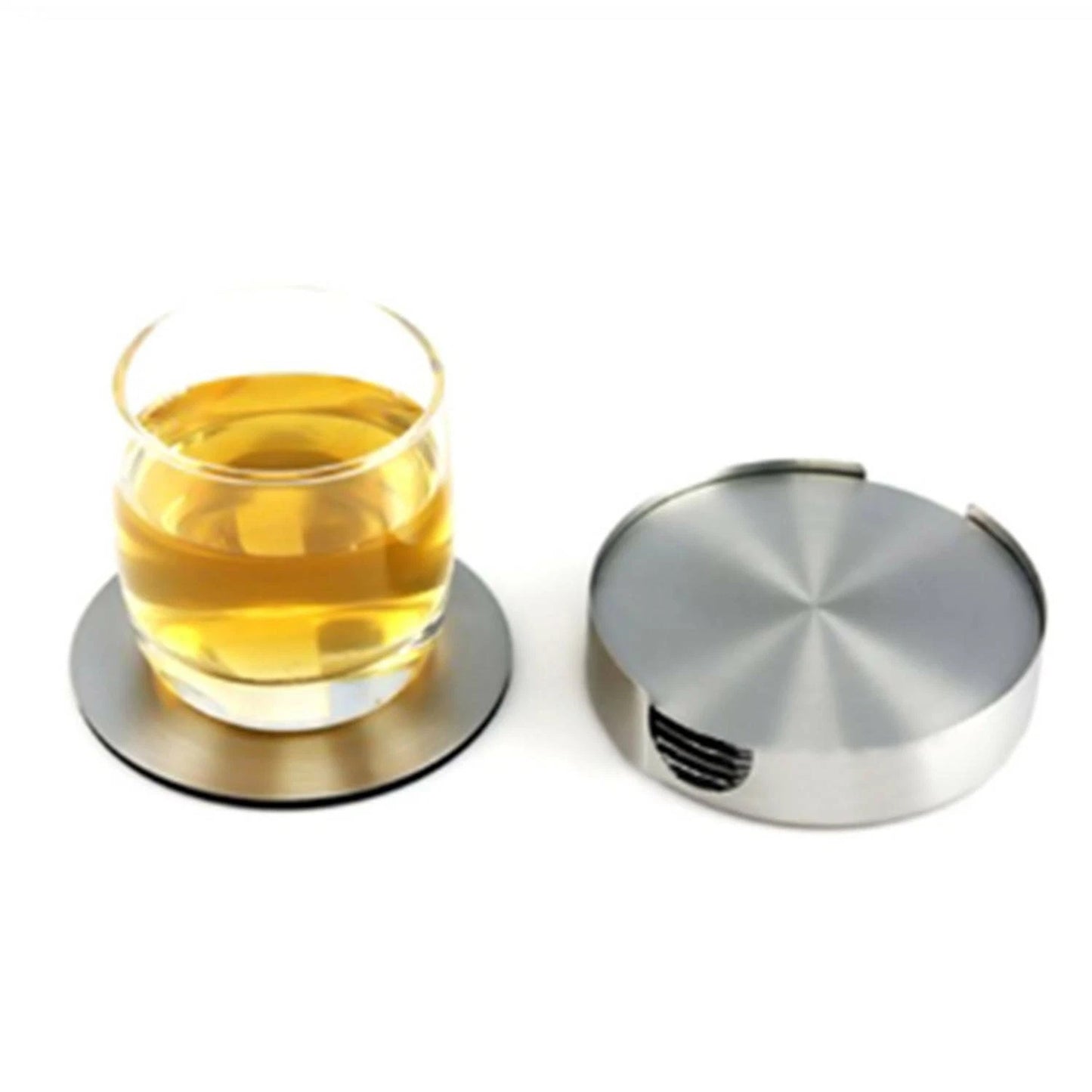 Set of 6 Stainless Steel Coasters Round Modern Drink Holders
