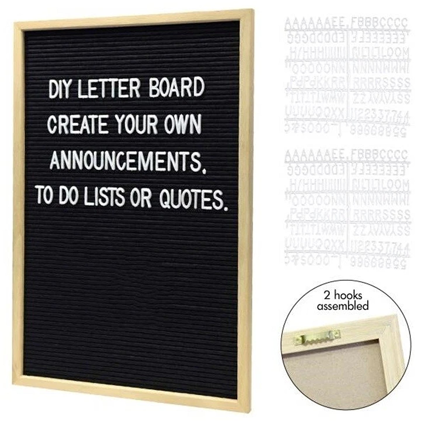 A3 Wooden Frame Felt Letter Board Message Board with Symbols and Numbers