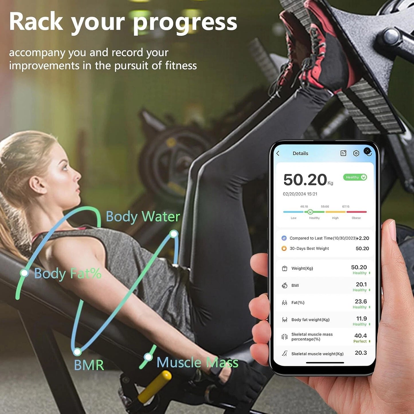 Bluetooth Smart Body Fat Scale with USB Charging and 180kg Capacity