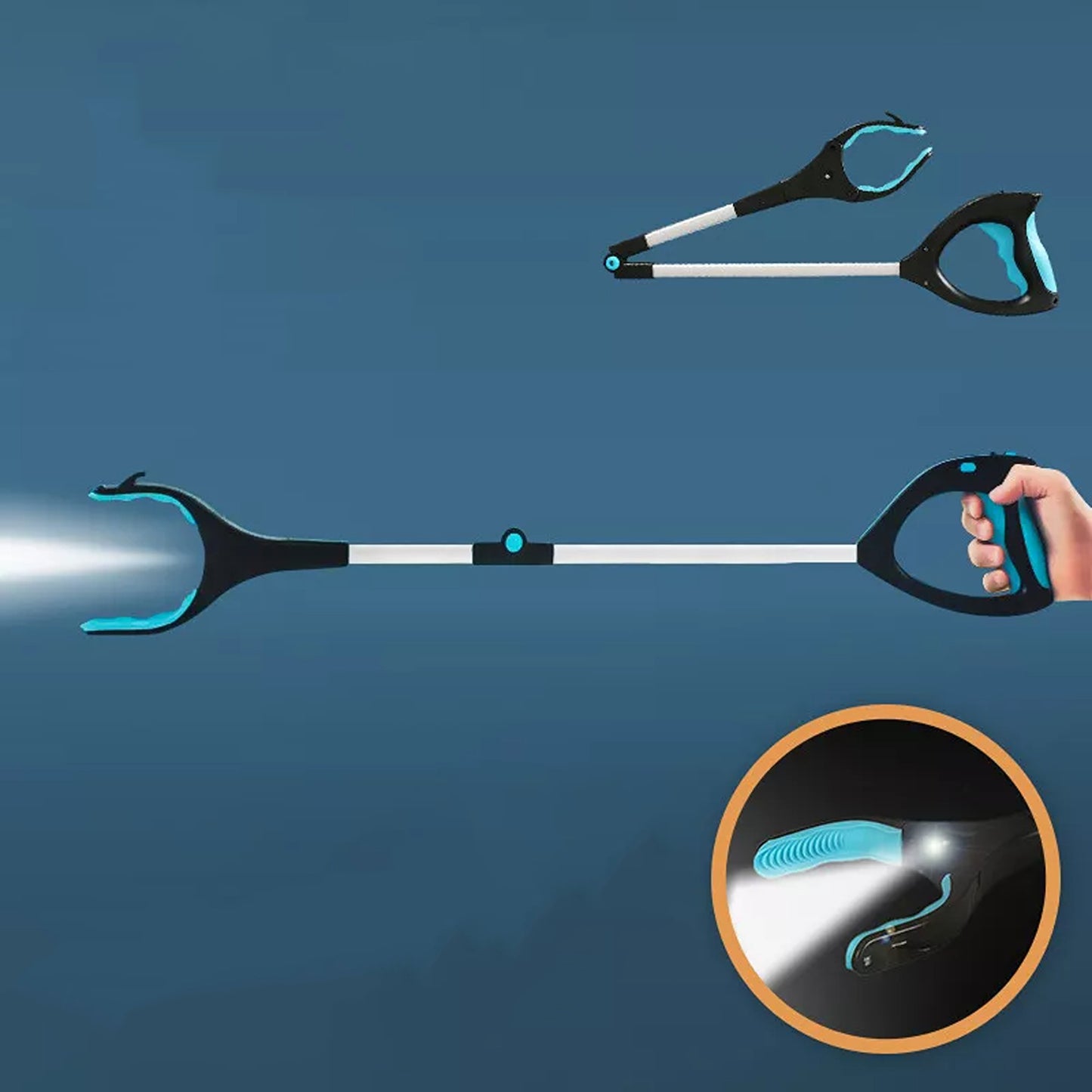 Foldable Extendable Grabber Reacher Stick with LED Light