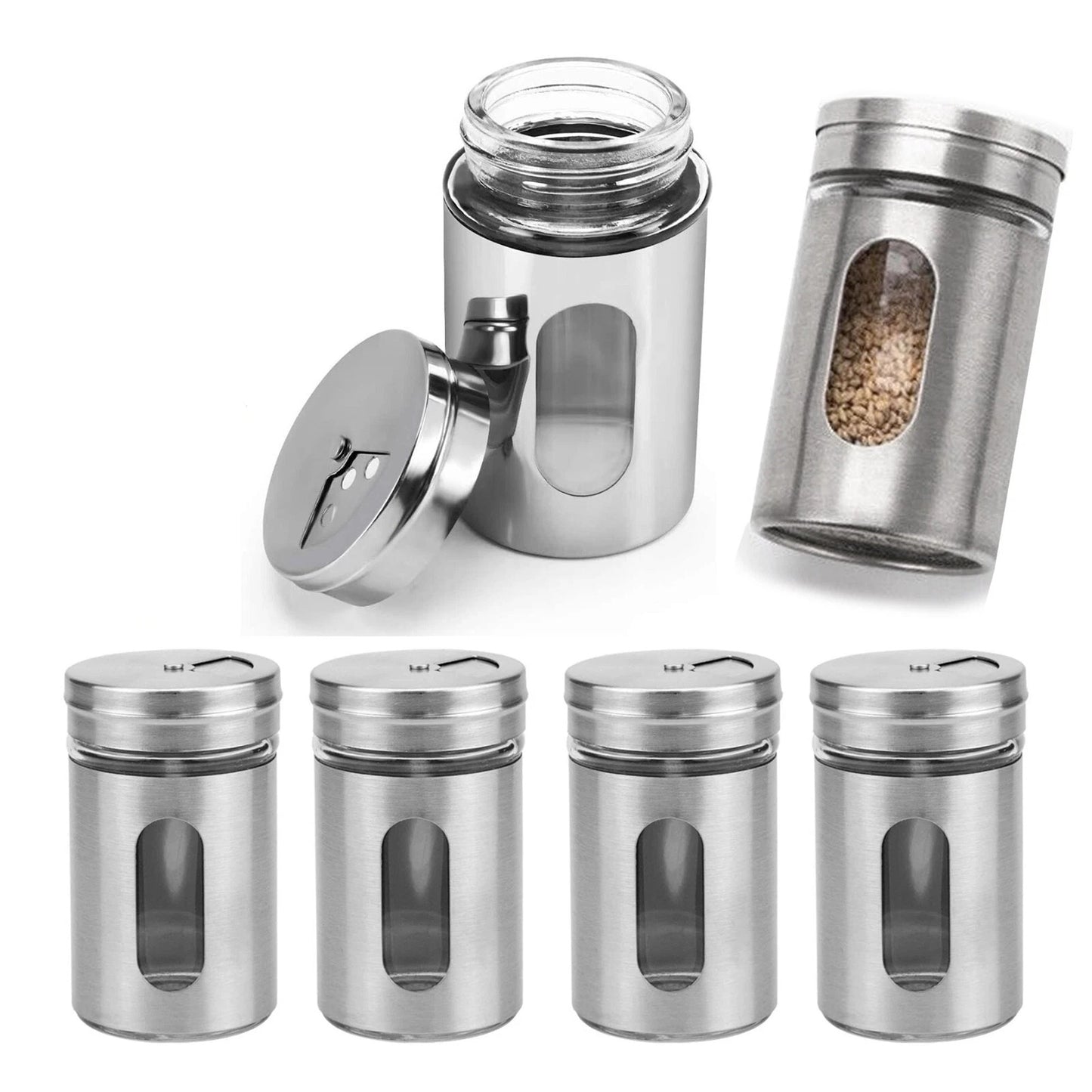 Mini Stainless Steel Spice Shaker and Storage Jar Set 2pcs