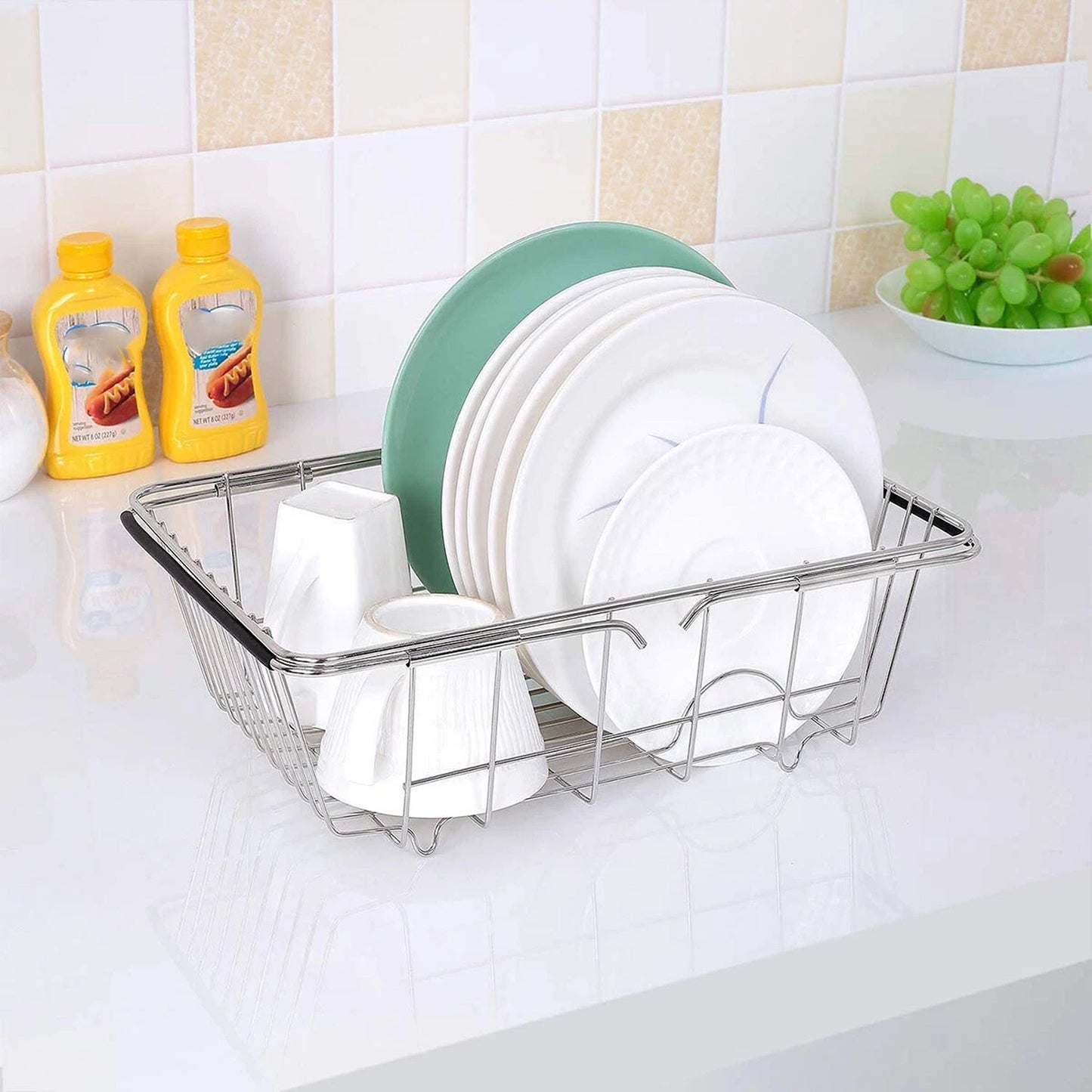 Telescopic Stainless Steel Sink Draining Basket Dish Rack