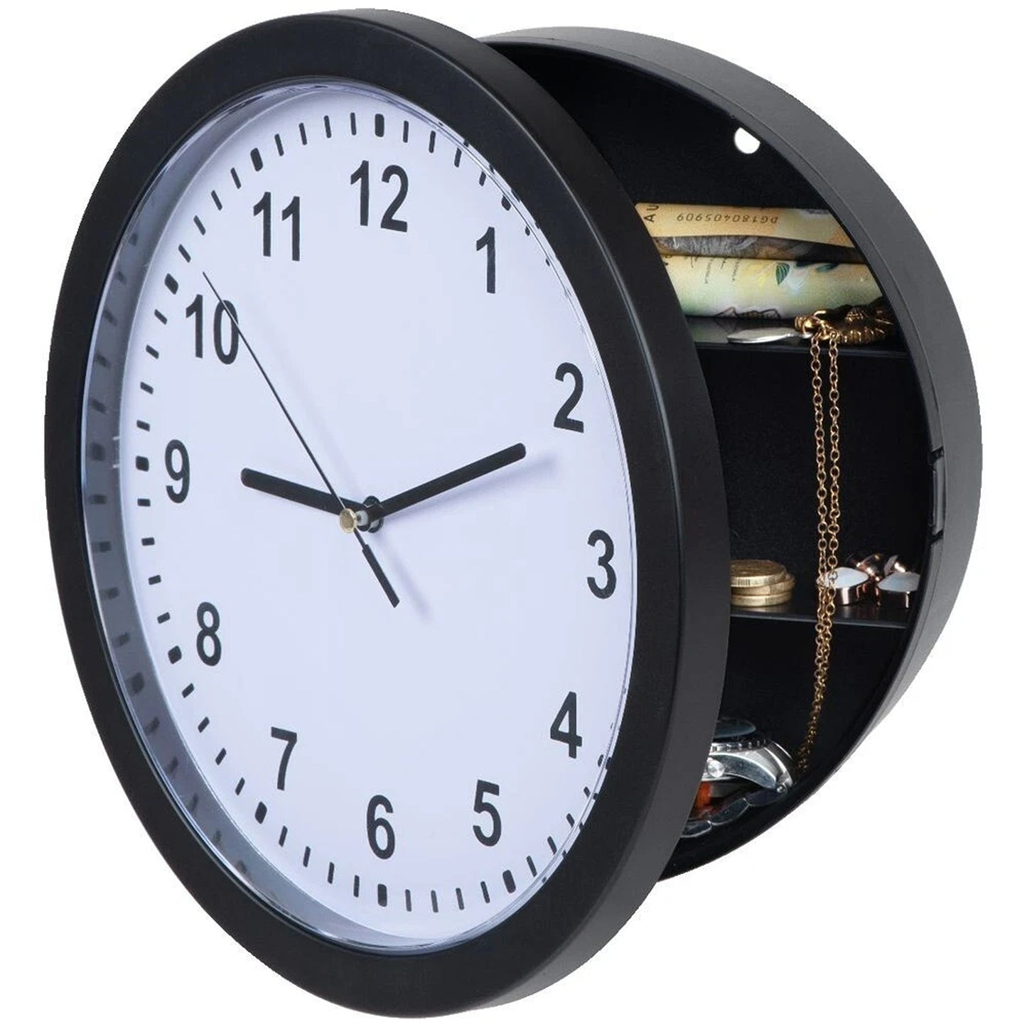 Wall Mounted Black Clock Safe with Key Lock for Hiding Valuables