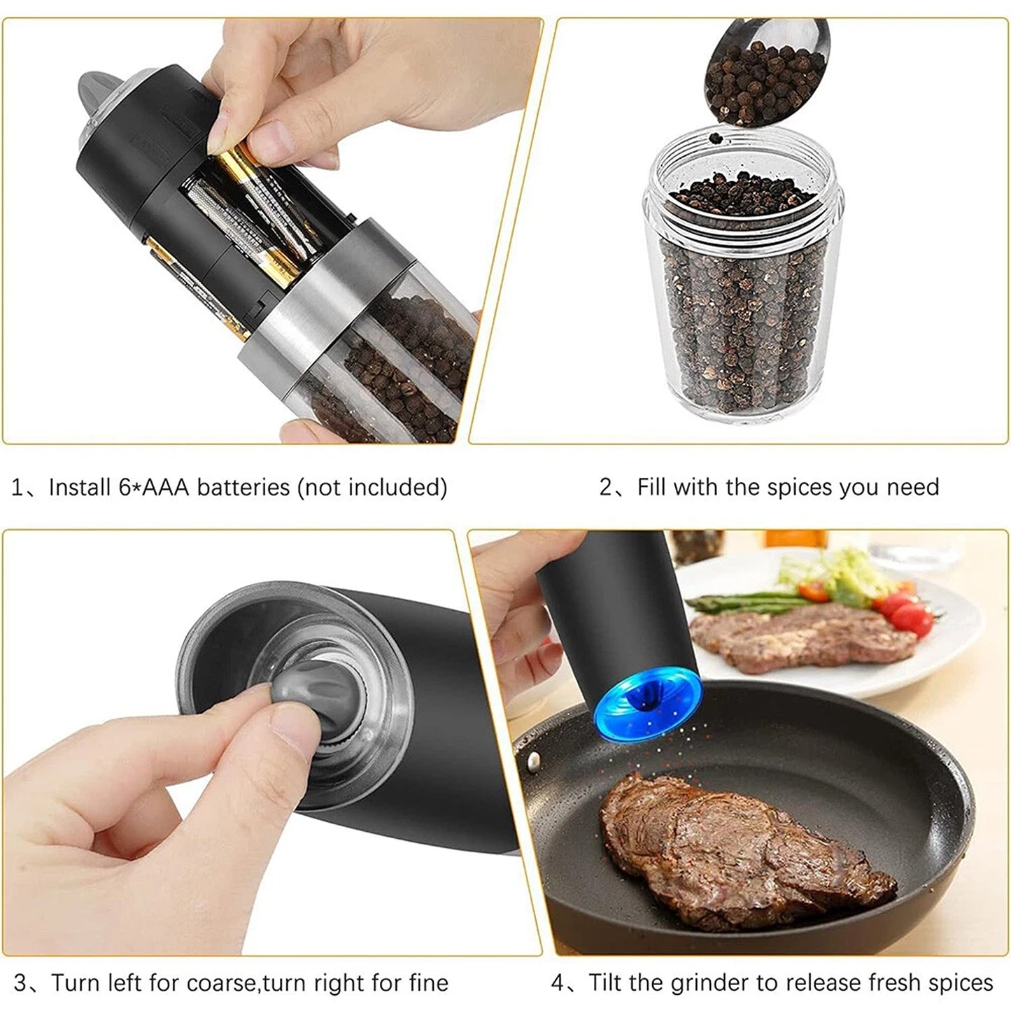 Gravity Electric Salt and Pepper Grinder Set 2 Pack