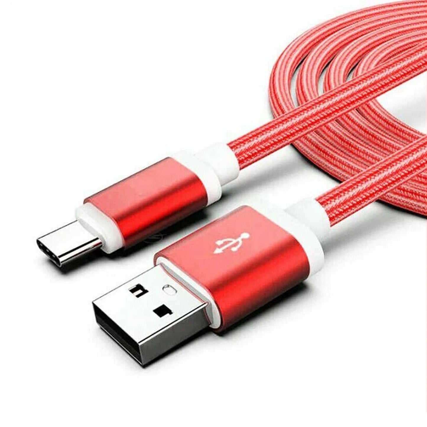 Red Braided USB Type C Data and Charging Cable For Samsung Xiaomi Huawei Oppo
