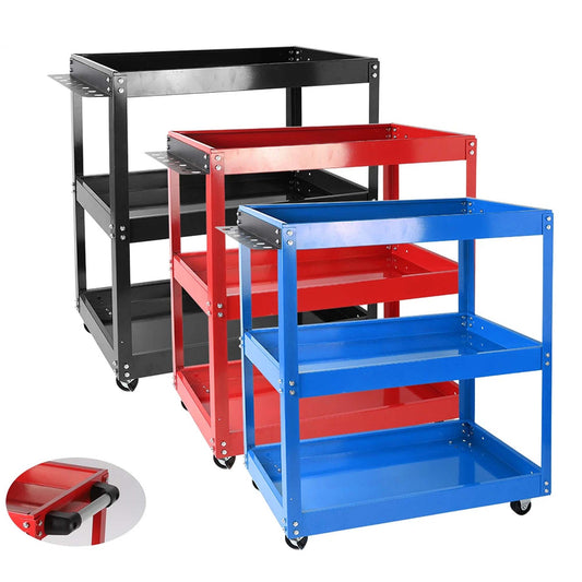 3 Tier Steel Tool Trolley Cart Workshop Storage with Wheels 150Kg