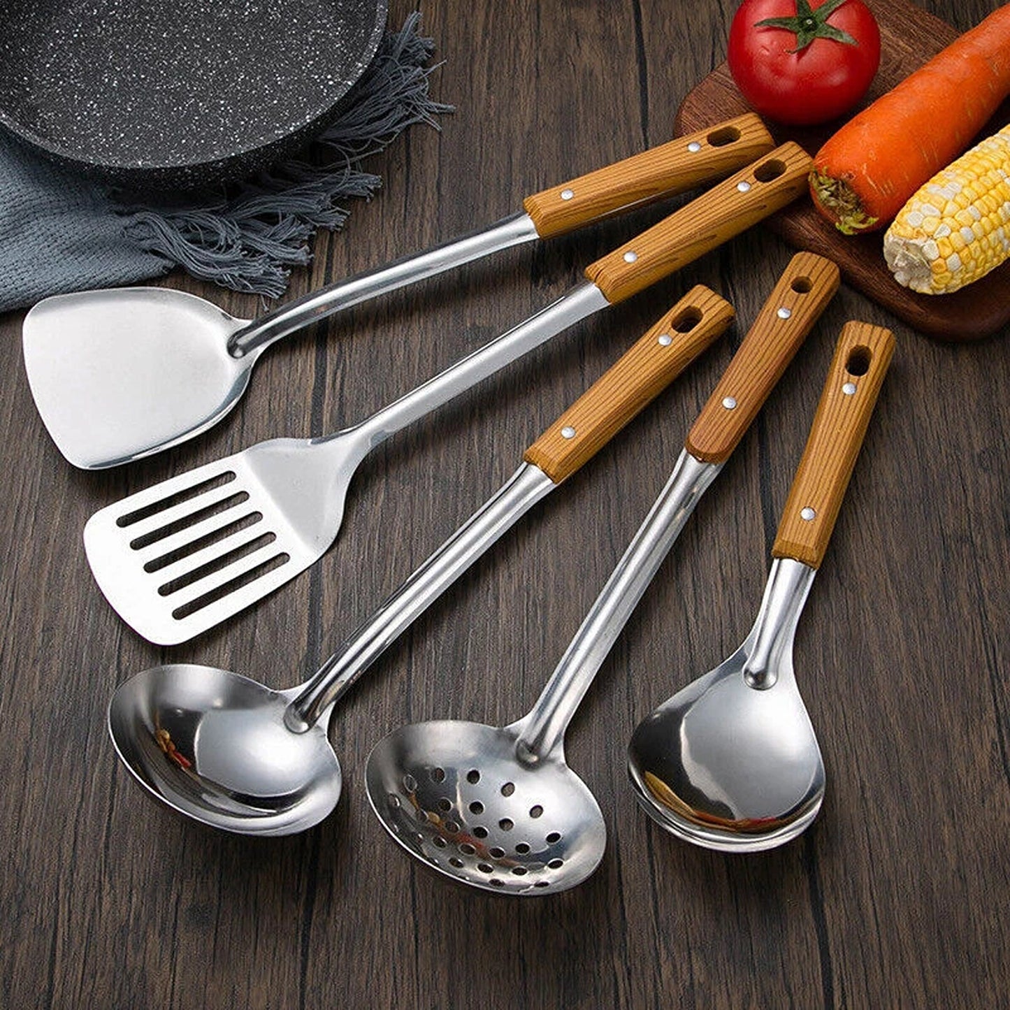 5 Piece Stainless Steel Cooking Utensil Set Great for Kitchen