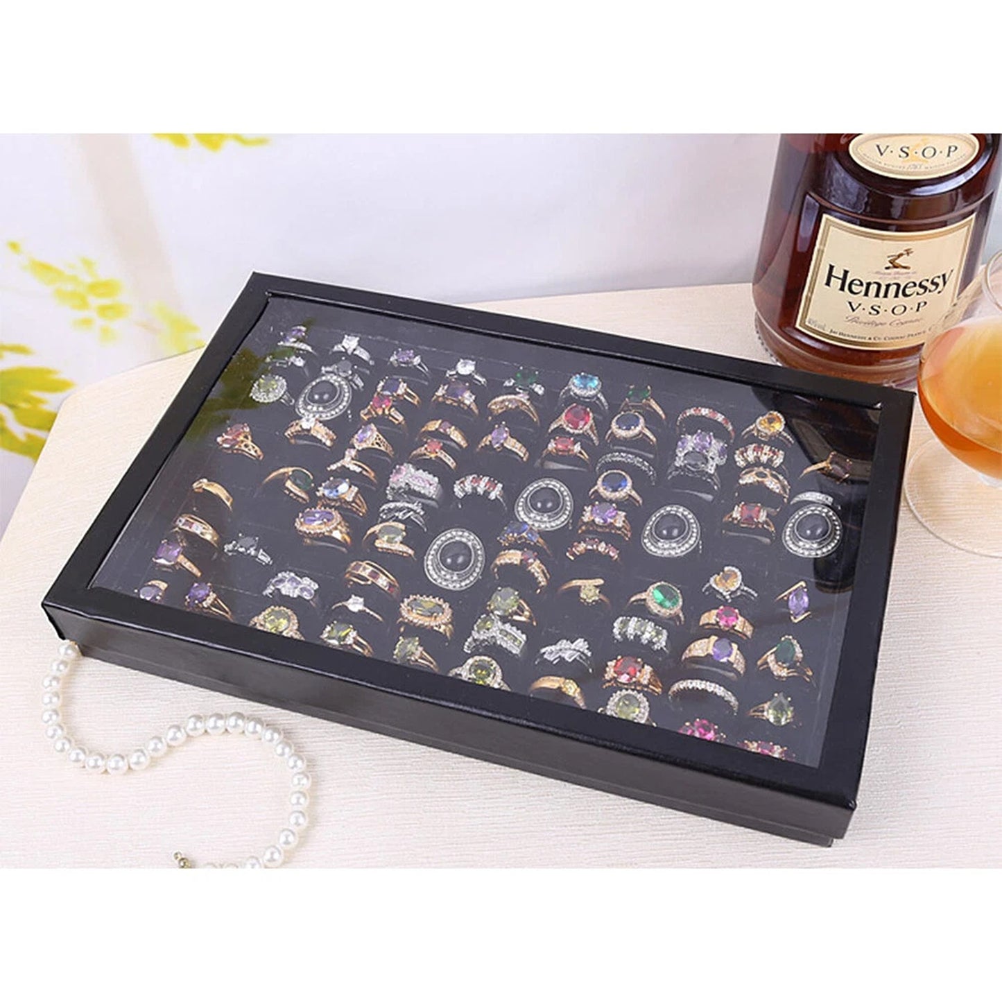 Black 100 Slot Ring and Earring Storage Organizer Case