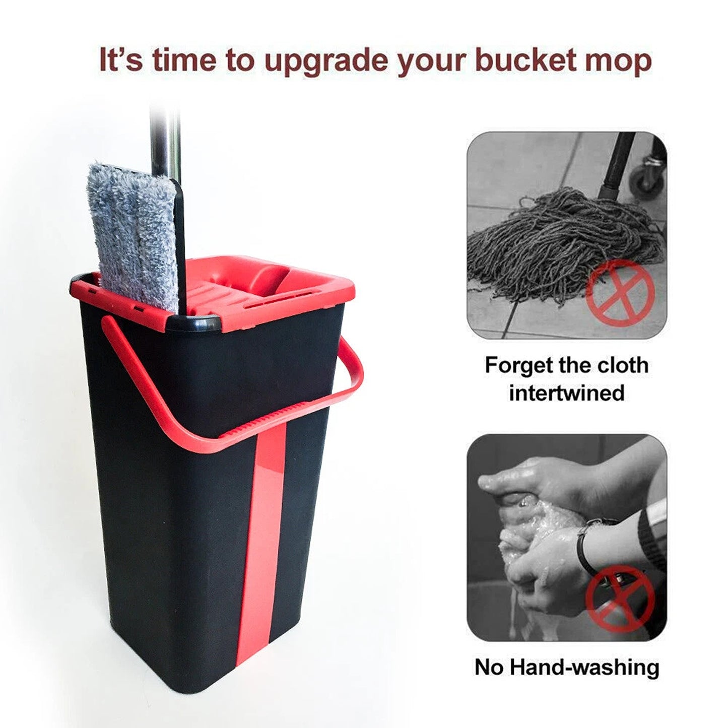 Microfibre Flat Mop and Bucket Floor Cleaner Set Wet Dry