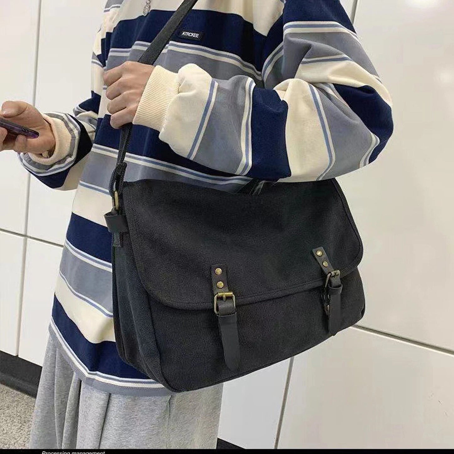 Canvas Shoulder Bag for Men Crossbody Messenger Travel Satchel Haversack