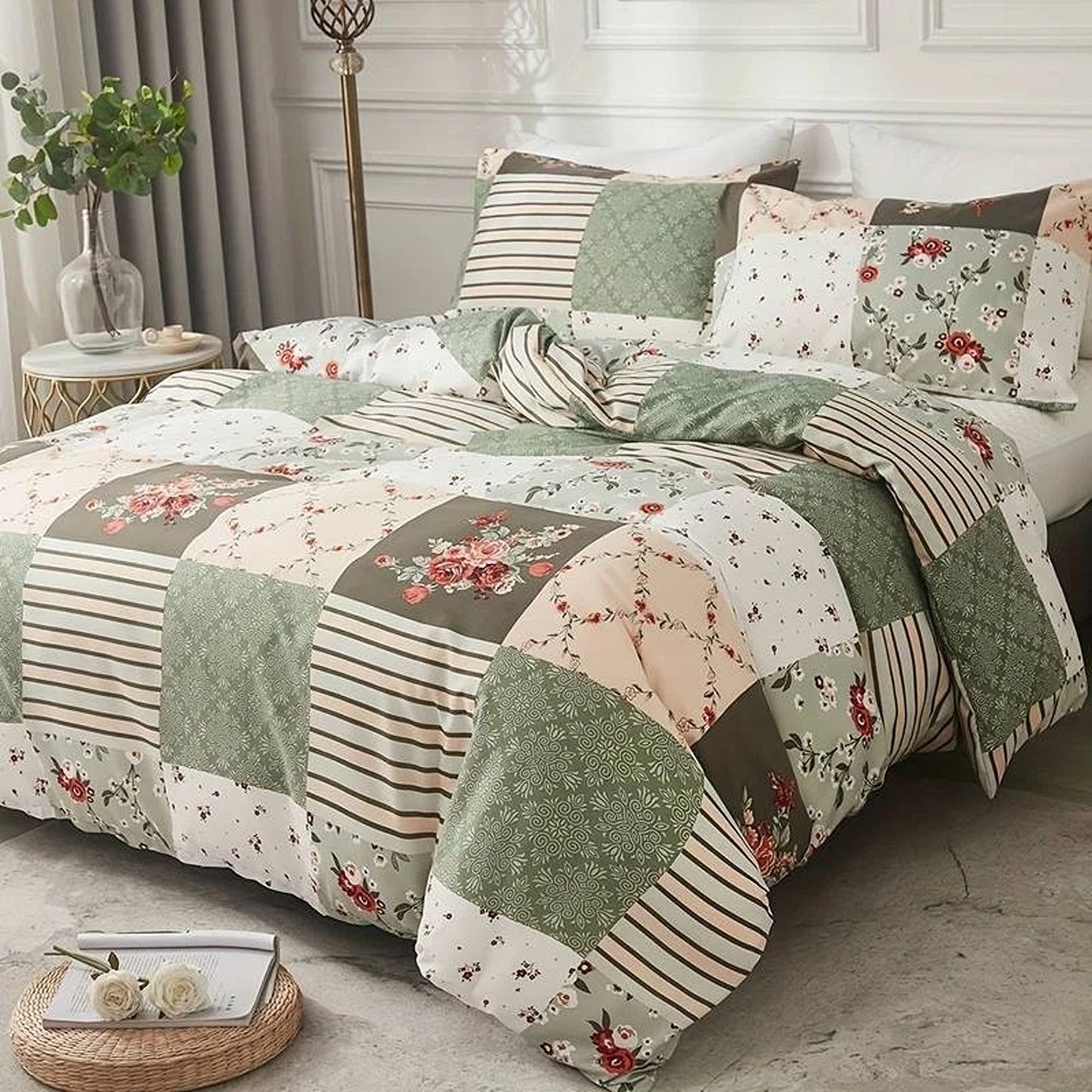 Ultra Soft Quilt Duvet Doona Cover Set with Pillowcase All Sizes - Checked Print