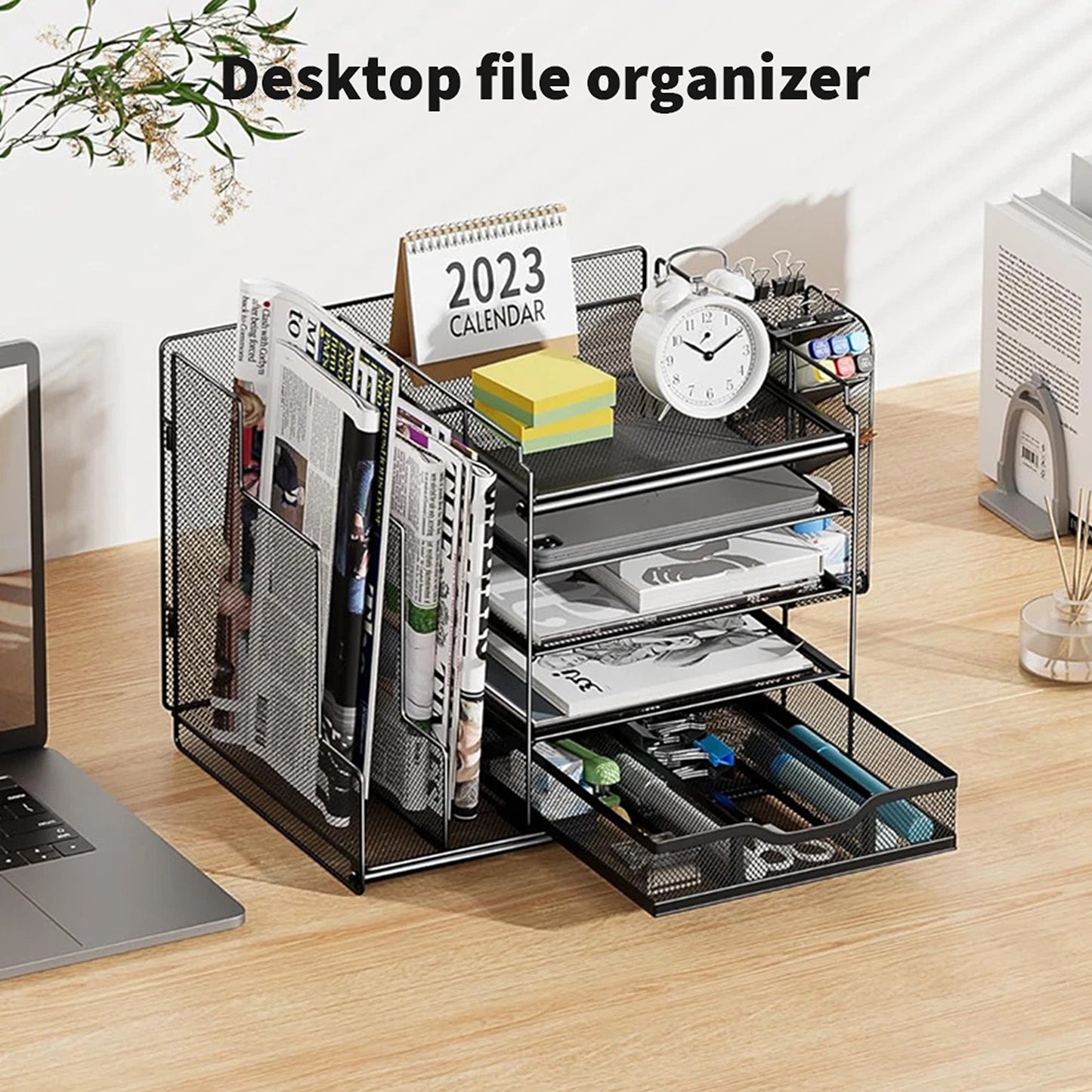 Desktop Document Organizer File Holder Paper Storage Rack Home Office Tray