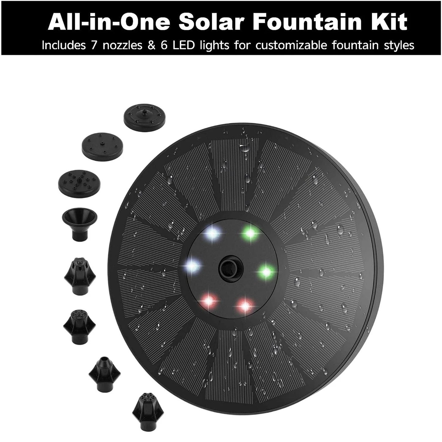 3W Solar Fountain Water Pump with LED Lights