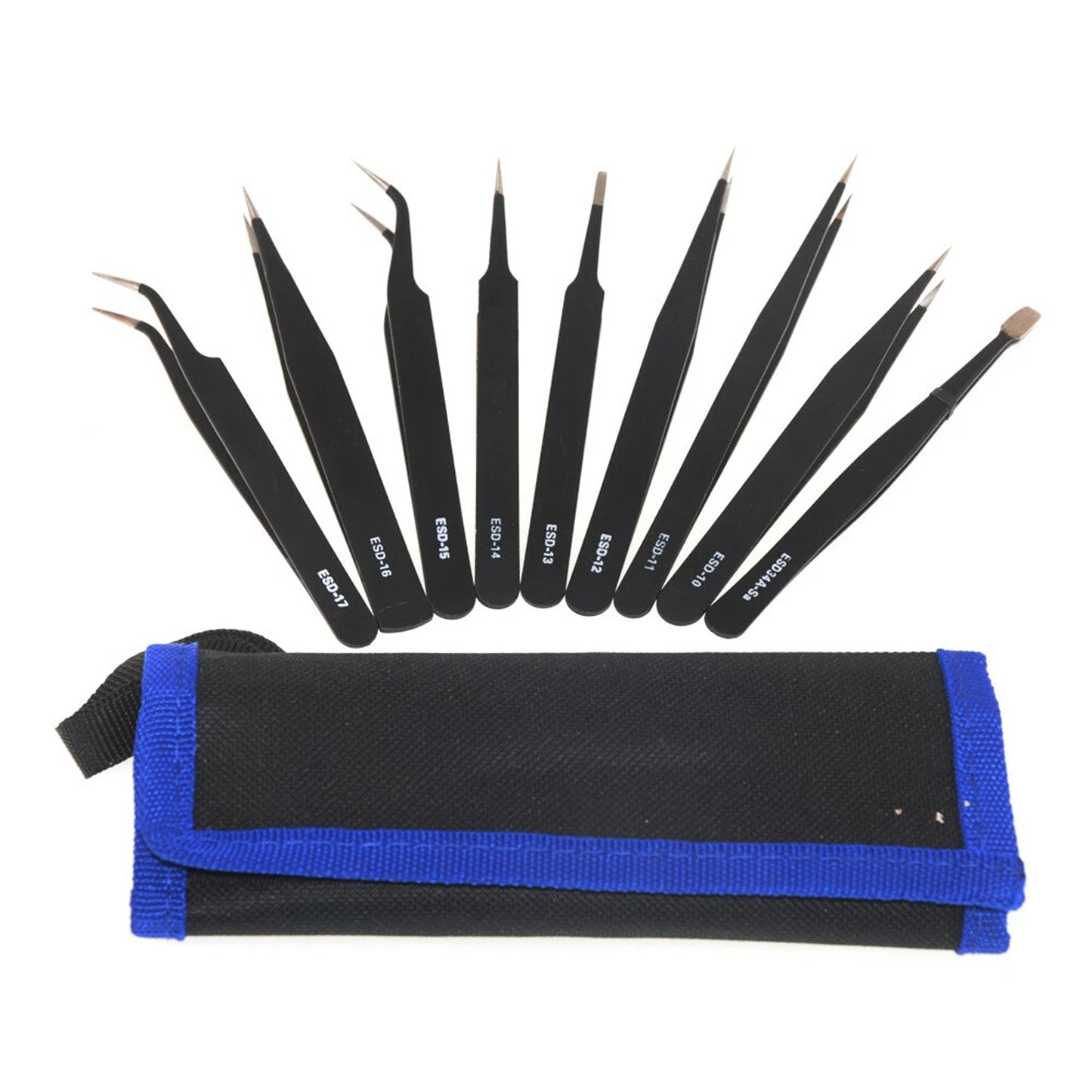 Stainless Steel Tweezers Set for Electronics and Crafts 9pcs