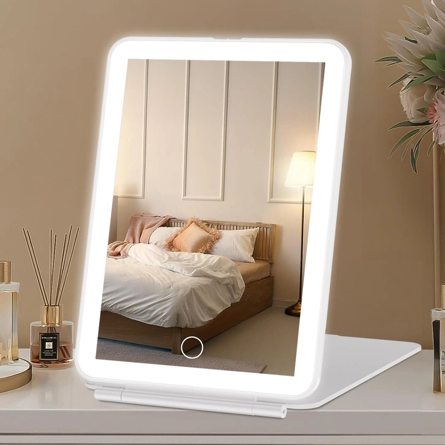 Rechargeable LED Folding Makeup Mirror with USB and Touch Screen