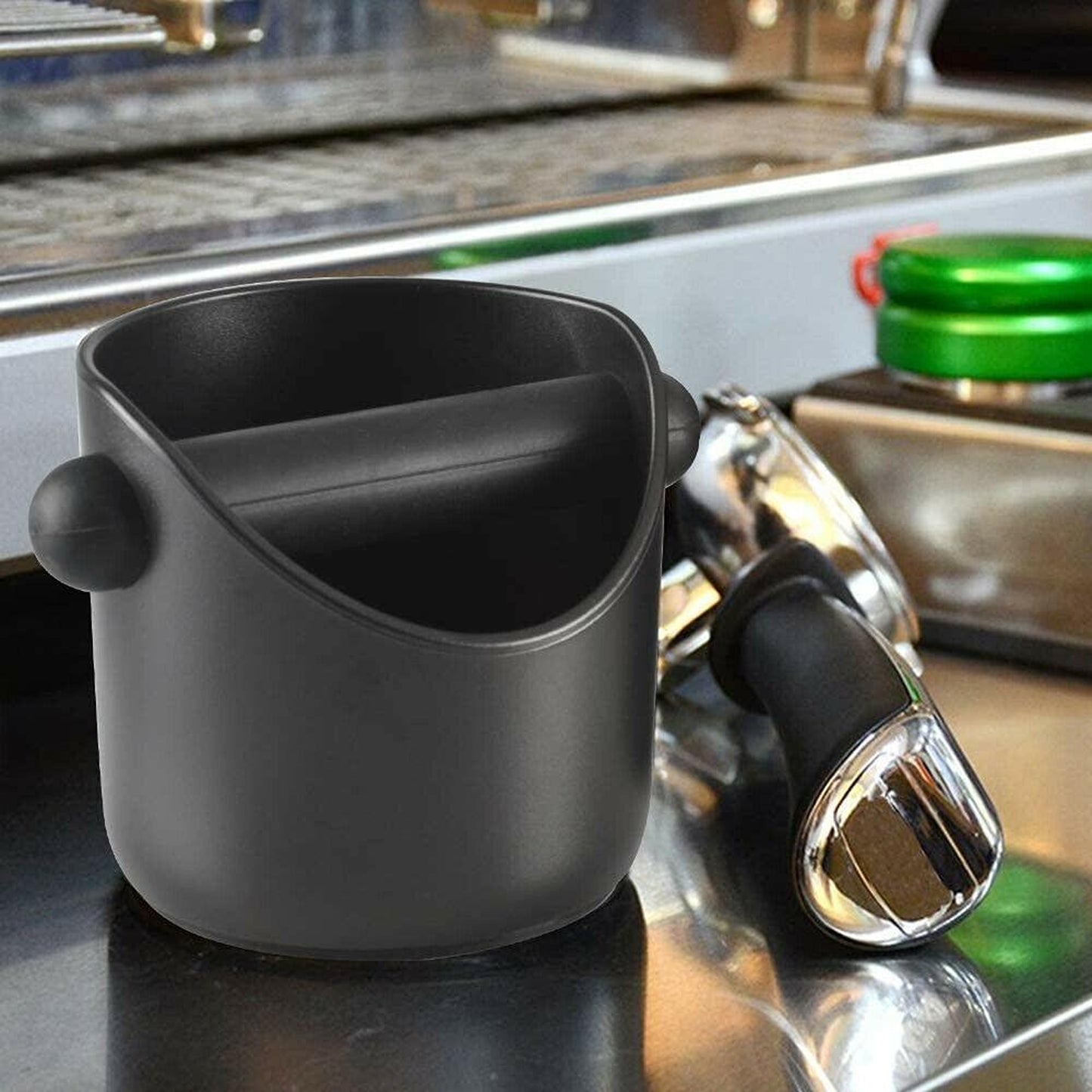 Coffee Grounds Knock Box Tamper Tube Bin Black Bucket
