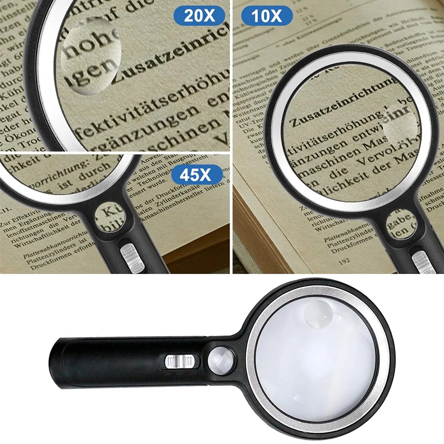 LED Magnifying Glass with 10x 20x 45x Zoom for Reading and Inspection