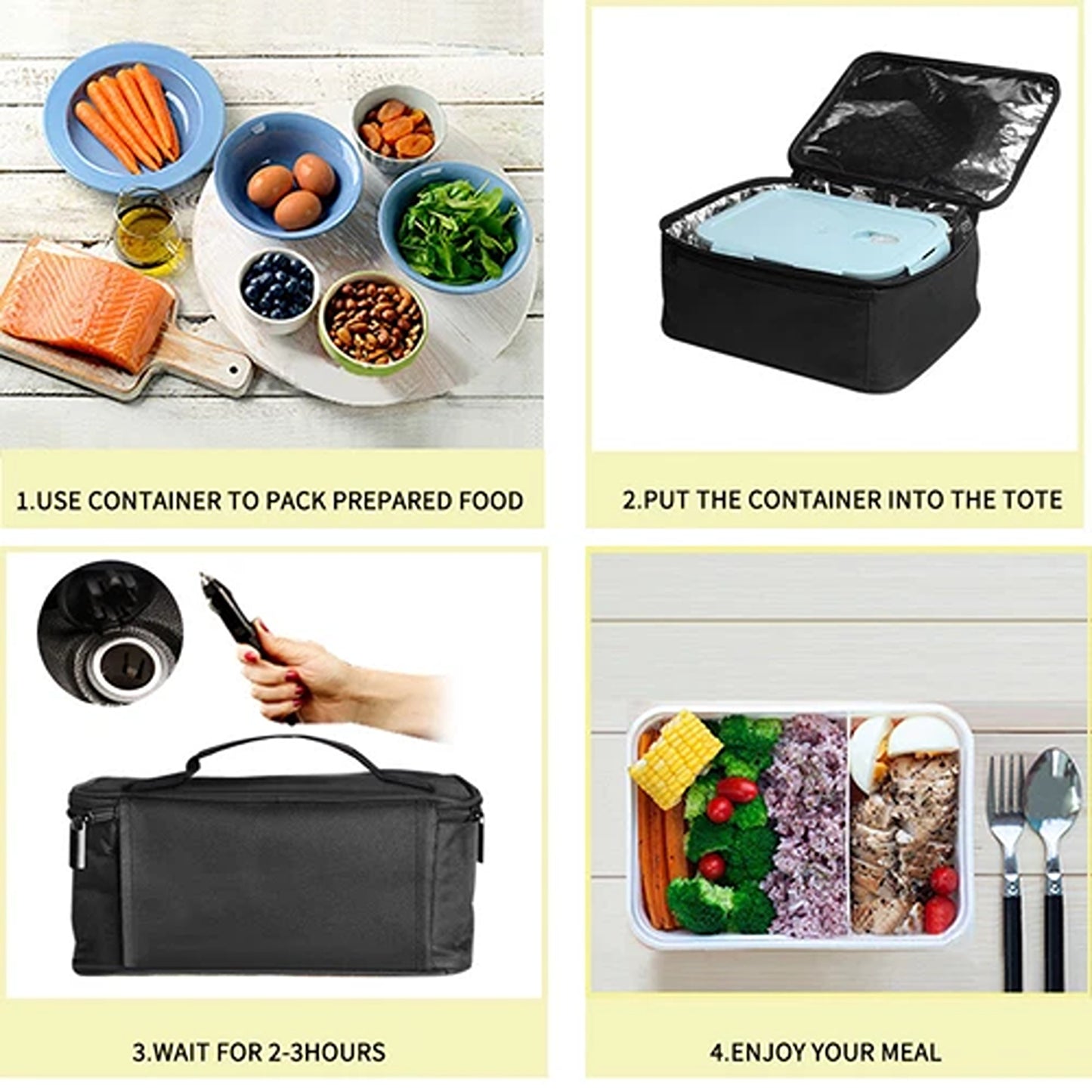 Portable 12V Electric Heated Lunch Box Bag for Car Use