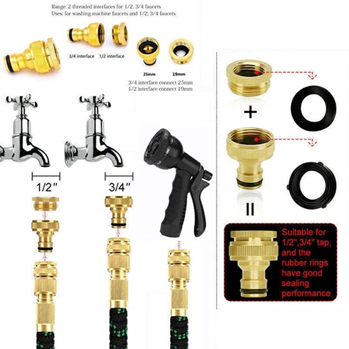 Flexible Garden Hose Pipe 100FT with Nozzle Spray Gun