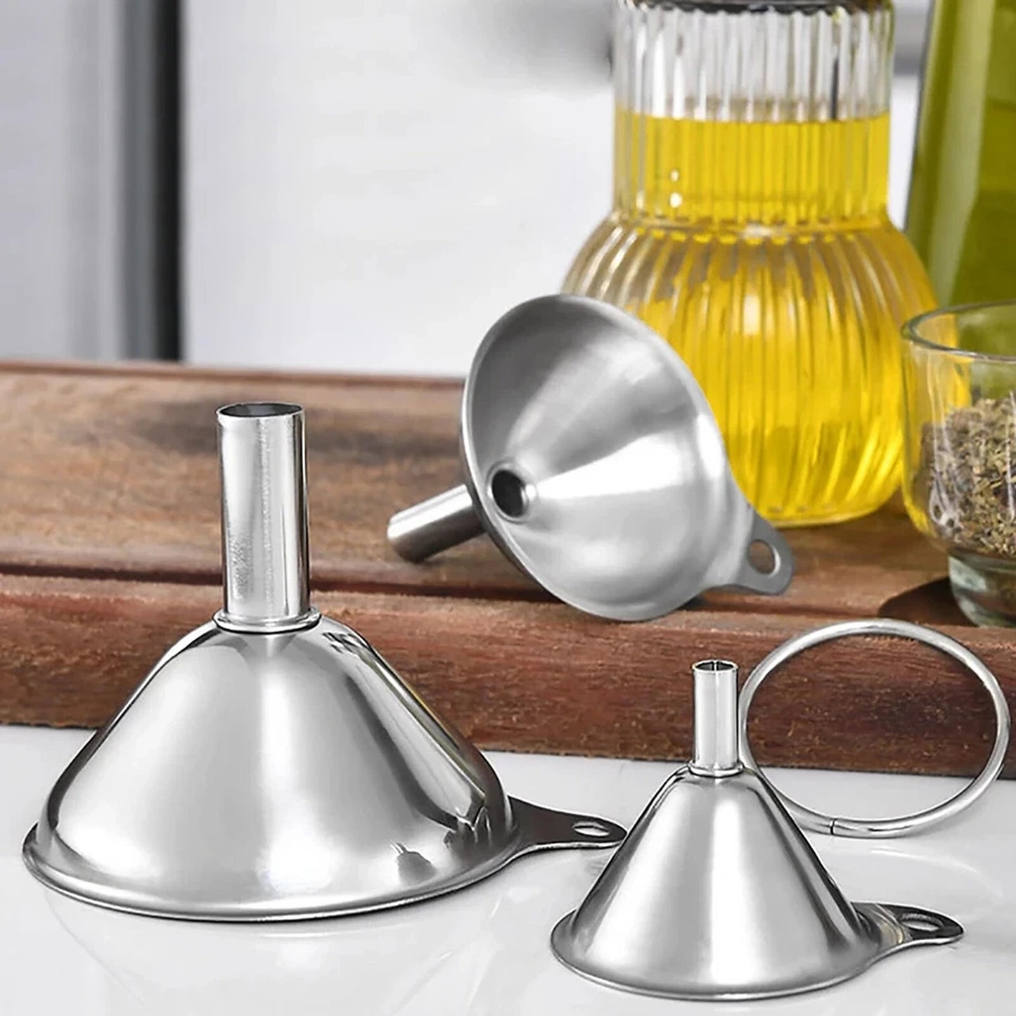 Stainless Steel Funnel Small Medium Large Variety Liquid Kitchen Tool - 3x