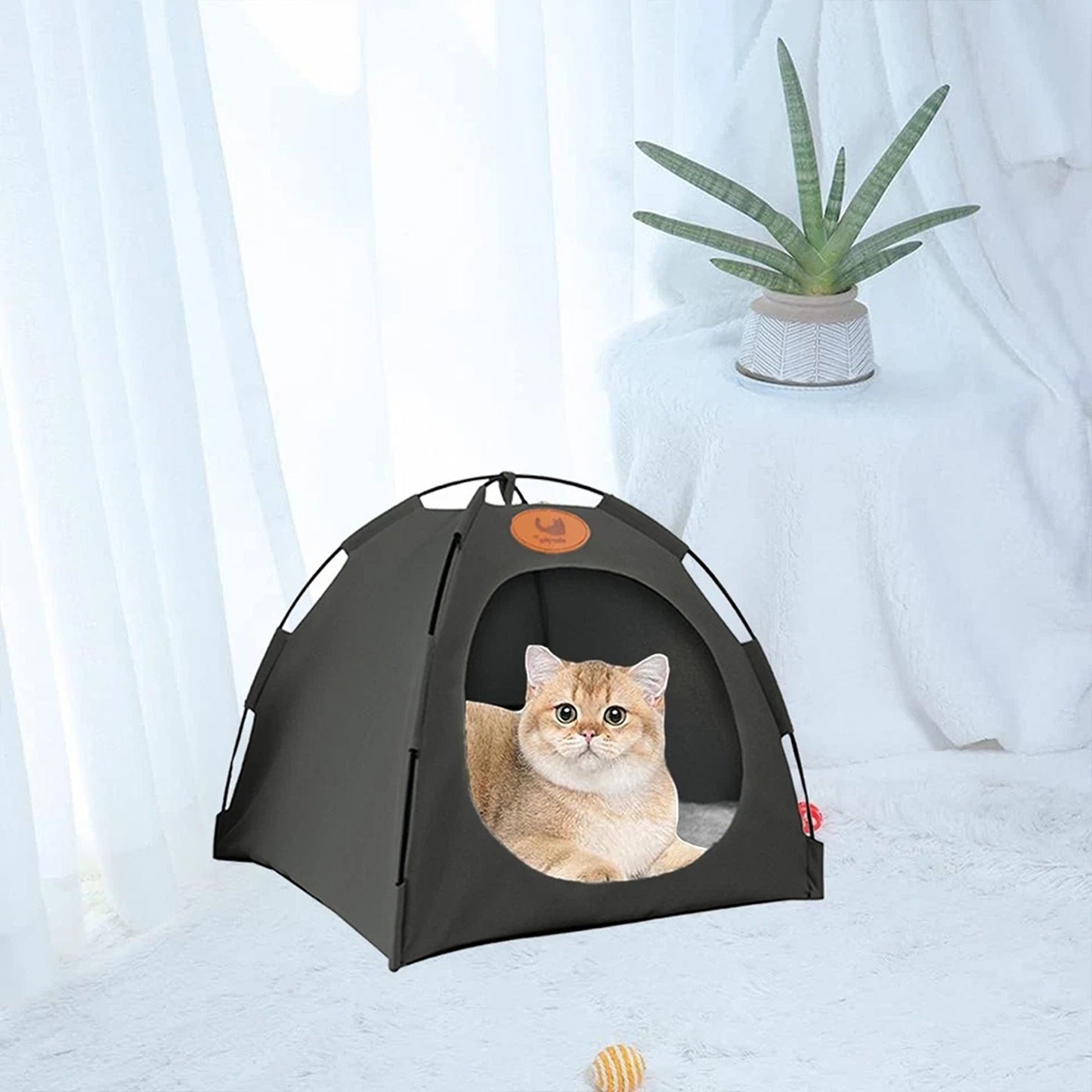 Grey Folding Pet Tent House Warm Bed for Cats and Puppies