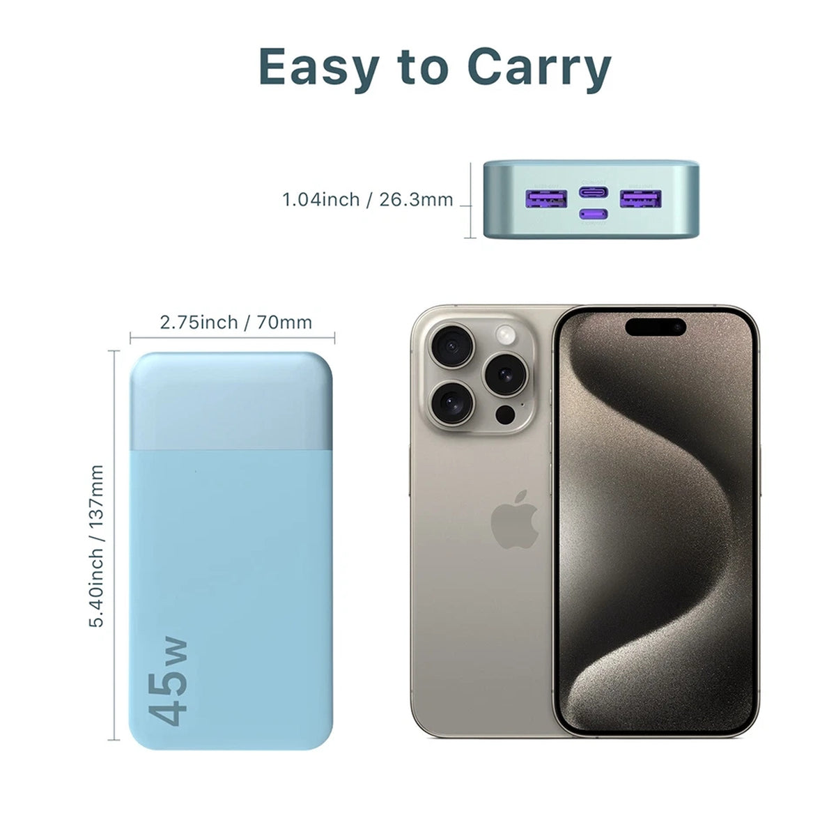 20000mAh Portable Power Bank 45W Fast Charger for Mobile Phones - Blue