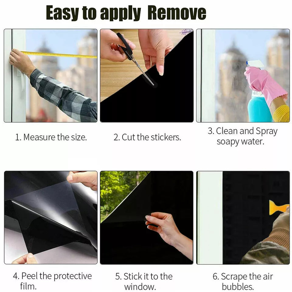 Blackout Static Cling Window Glass Film Privacy Protection To Block Sun Decor