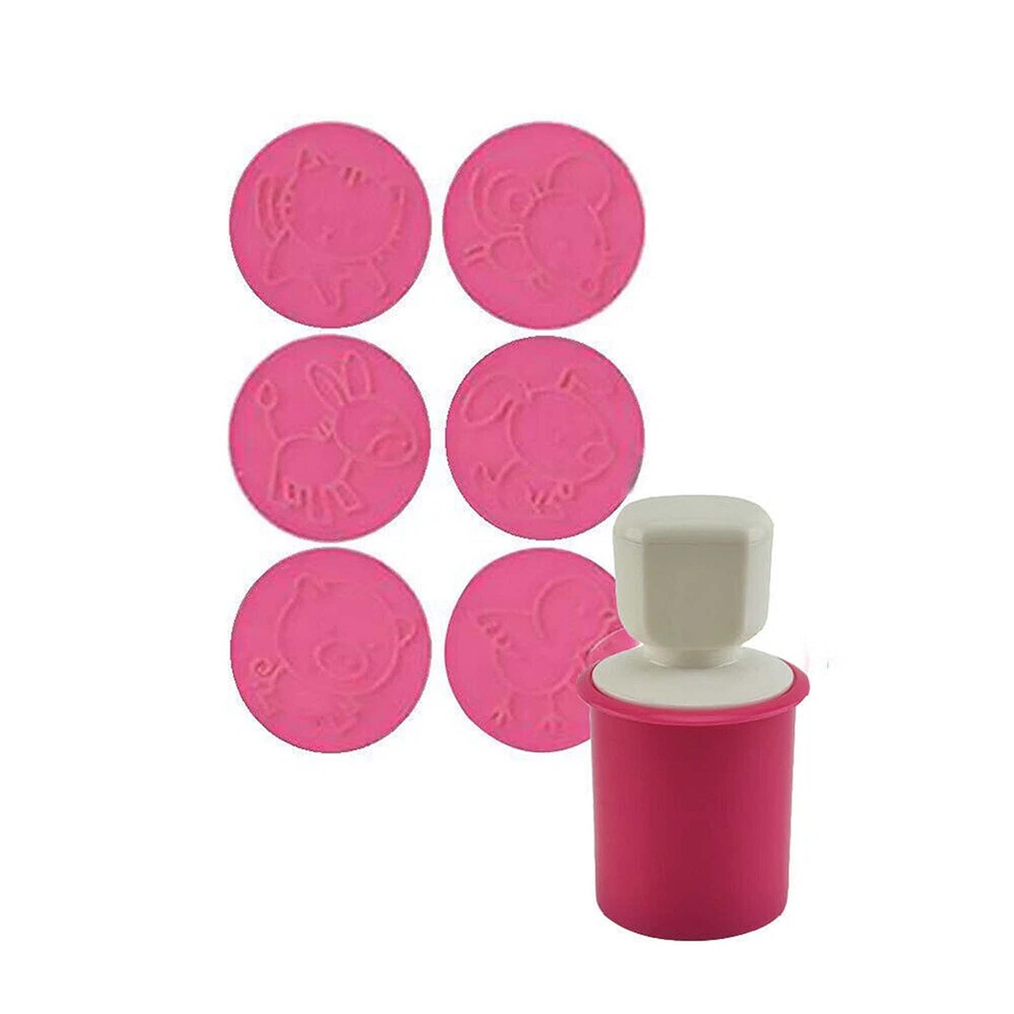 Pink 6 Piece Biscuit Cookie Stamp Set With 6 Pattern Cutter Molds