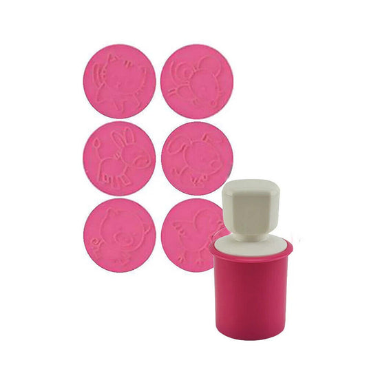 Pink 6 Piece Biscuit Cookie Stamp Set With 6 Pattern Cutter Molds