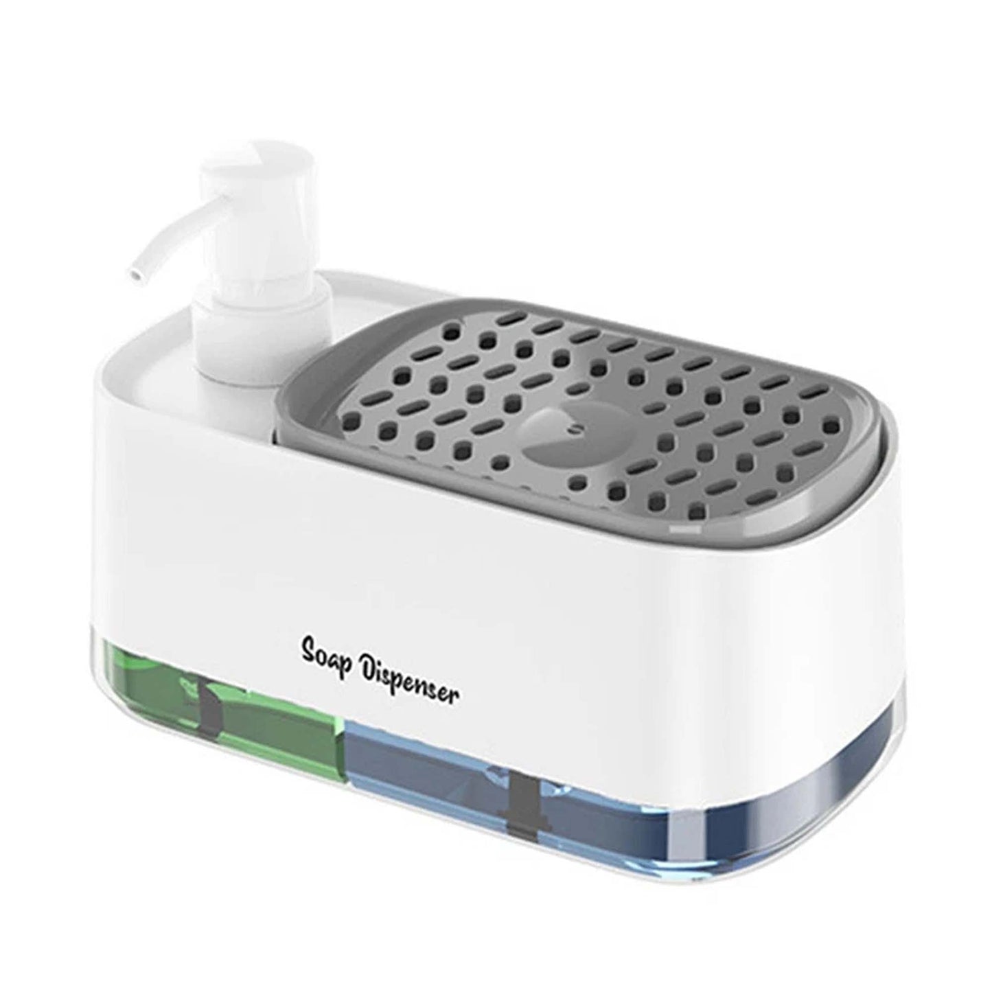 White 3 in 1 Kitchen Soap Dispenser and Sponge Holder