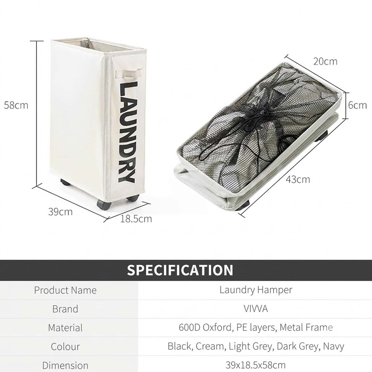 Navy Foldable Laundry Hamper Basket with Storage Bag