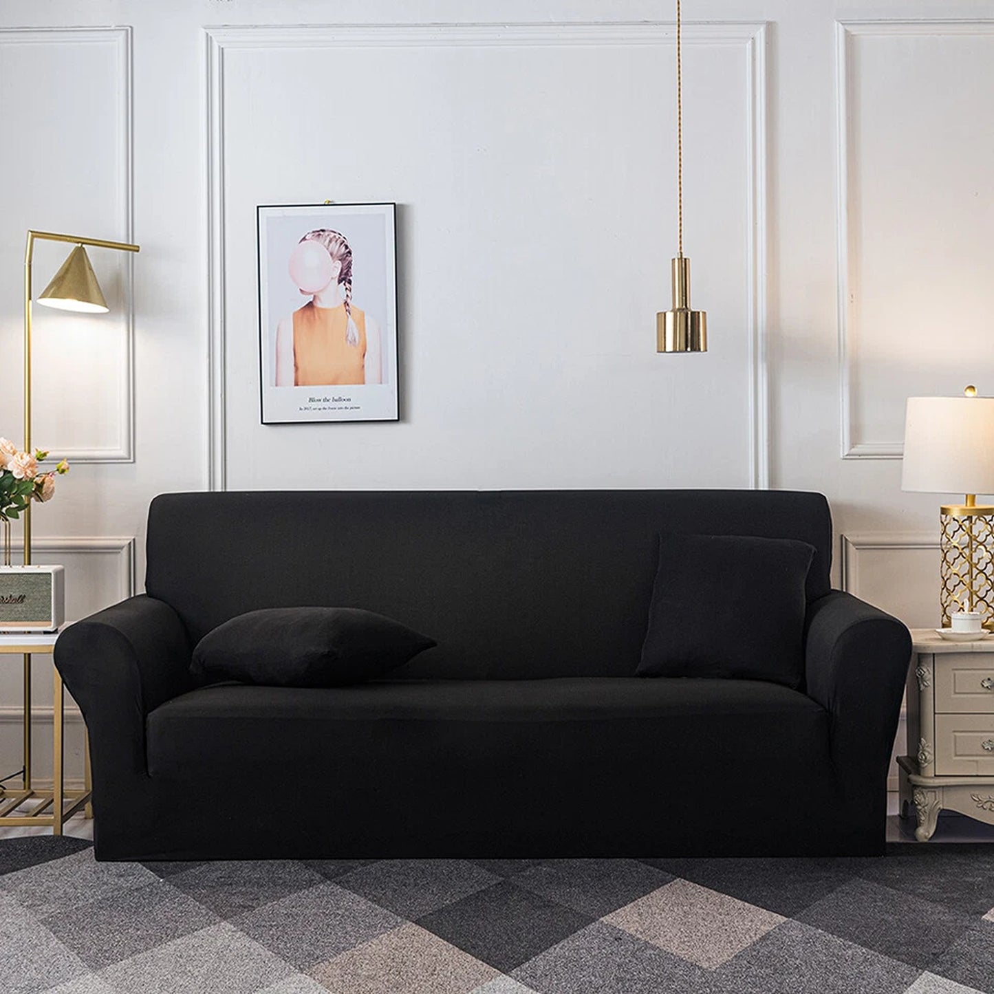 Black Washable Sofa Slipcover for 1 to 4 Seater Sofas