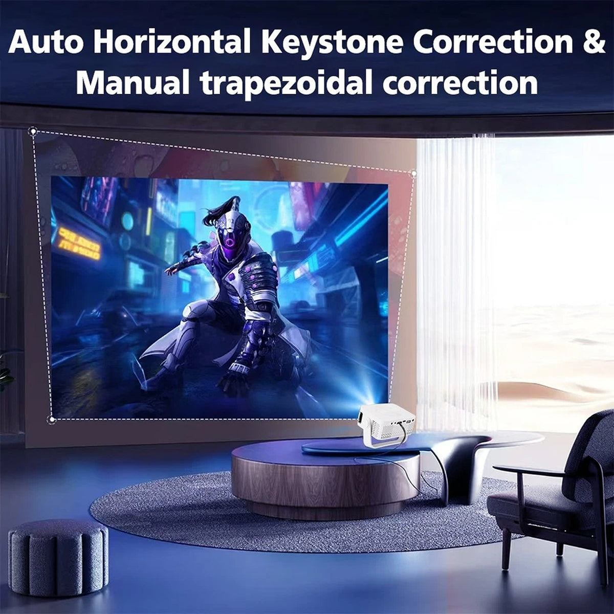HD 1080p LED Projector with Auto Keystone HDMI USB and AUX Connection