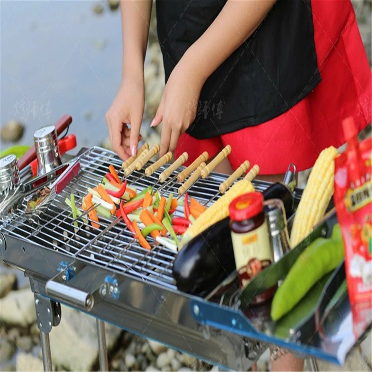 24 Piece Stainless Steel BBQ Skewer Set