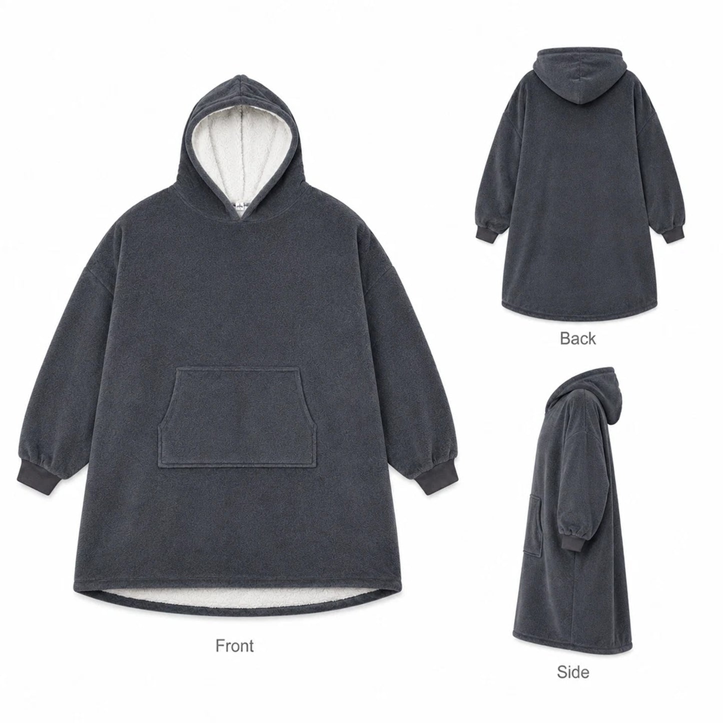Plain Grey Hooded Blanket Oversized Soft Fleece Wearable Hoodie One Size