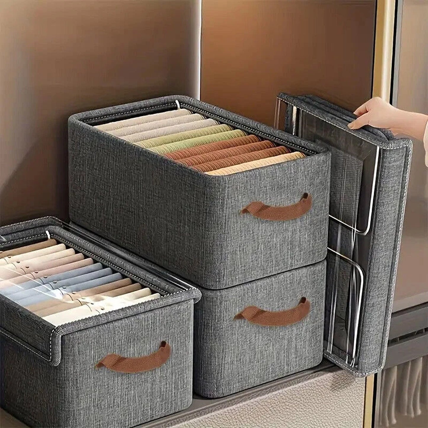Grey Fabric Clothes Storage Organizer Boxes 4 Piece Set